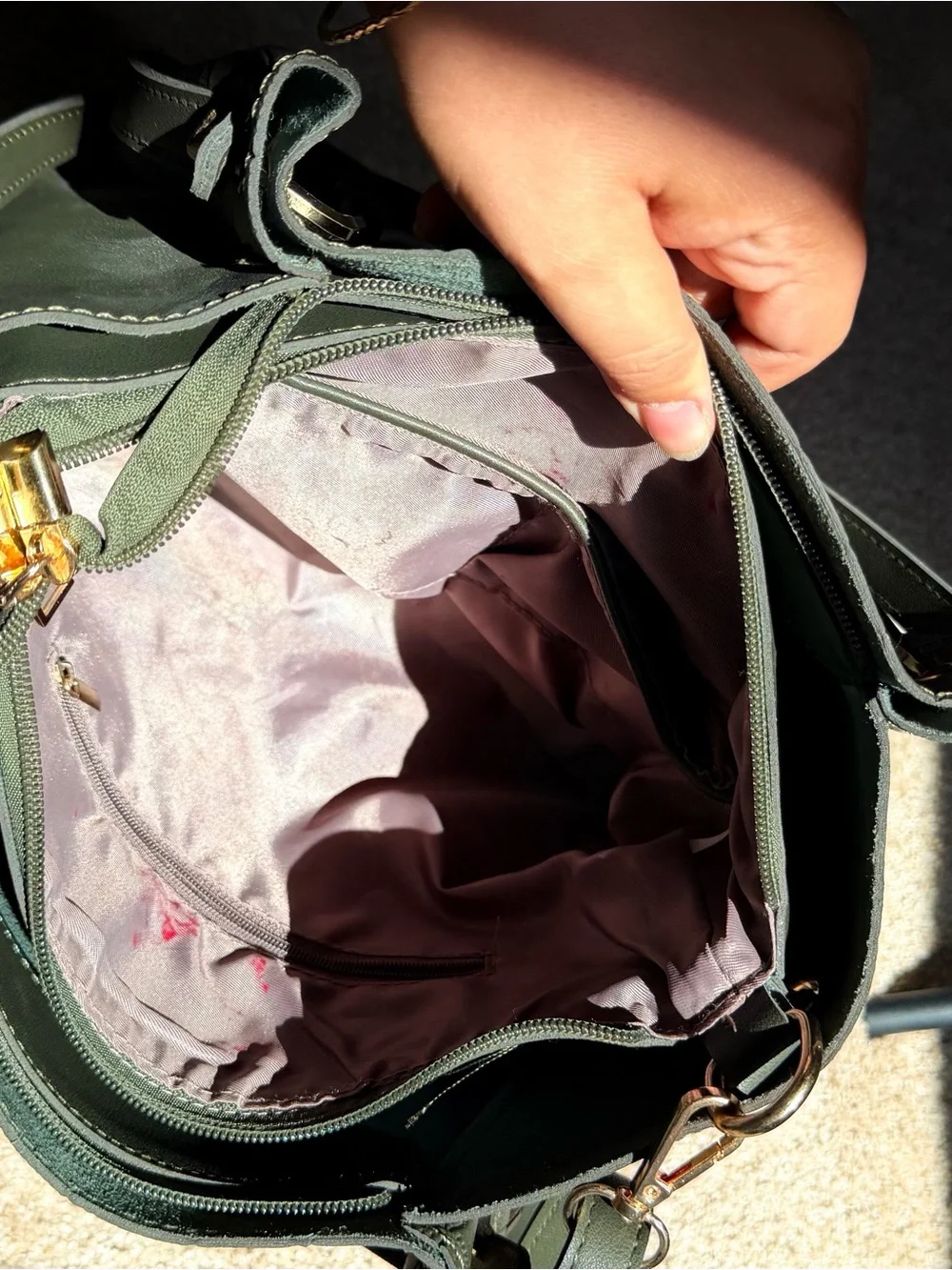 Source Unknown Olive Green Croc-Embossed Satchel with Tassel